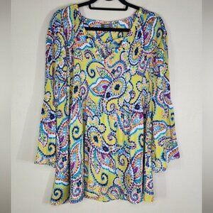 ninety Clothing Co. colorful paisley pleated bell Sleeve Blouse Size 2X